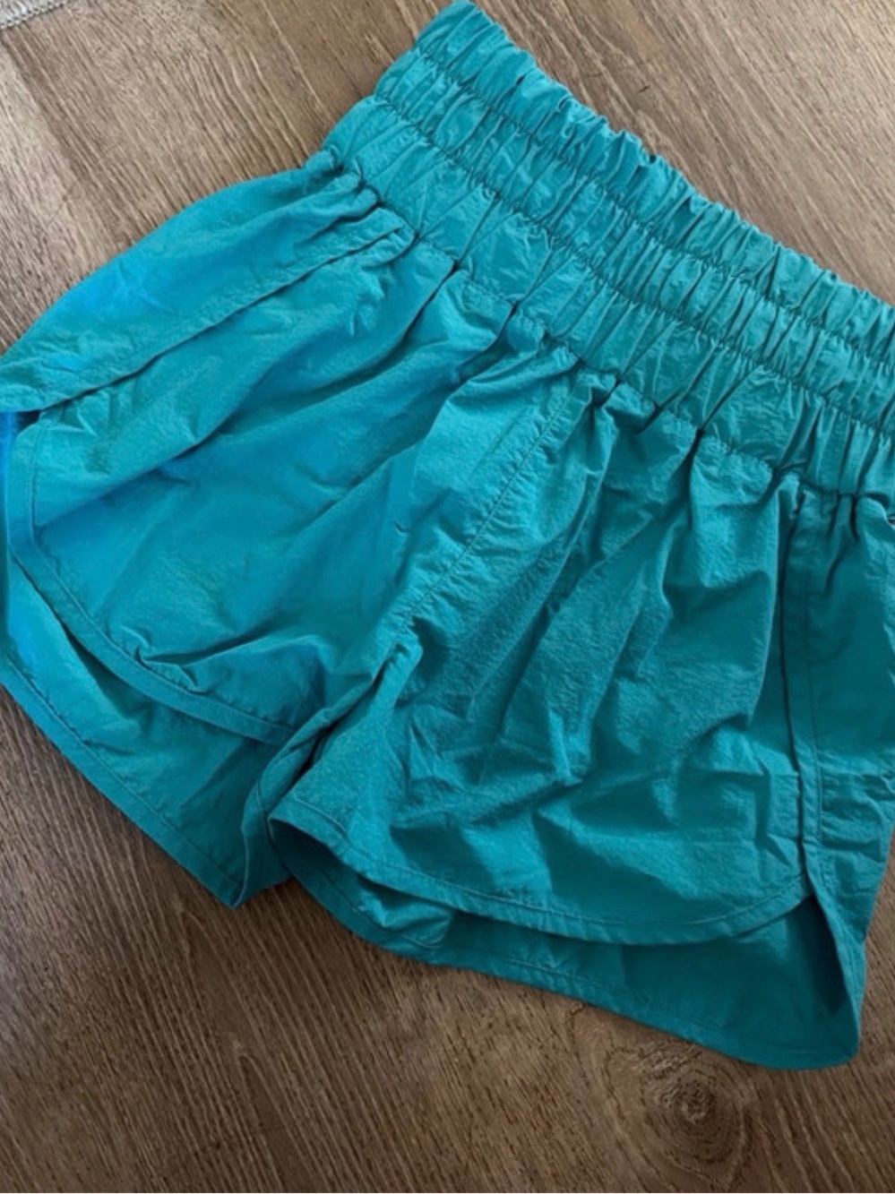 Zenana Outfitters Teal Athletic Shorts with Smocked Waist